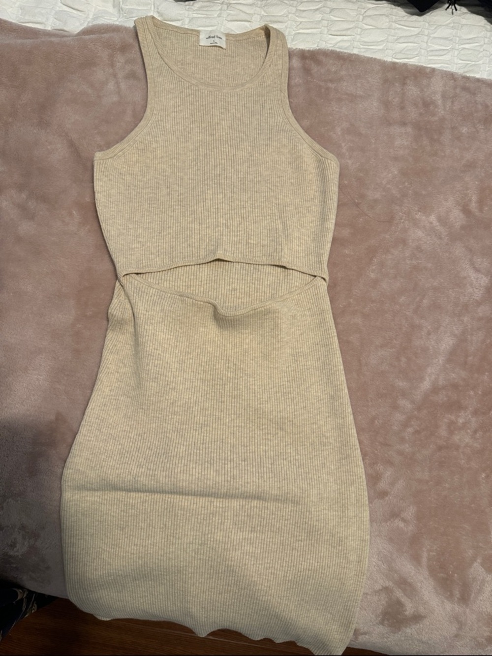 Aritzia Beige Ribbed Cutout Midi Dress